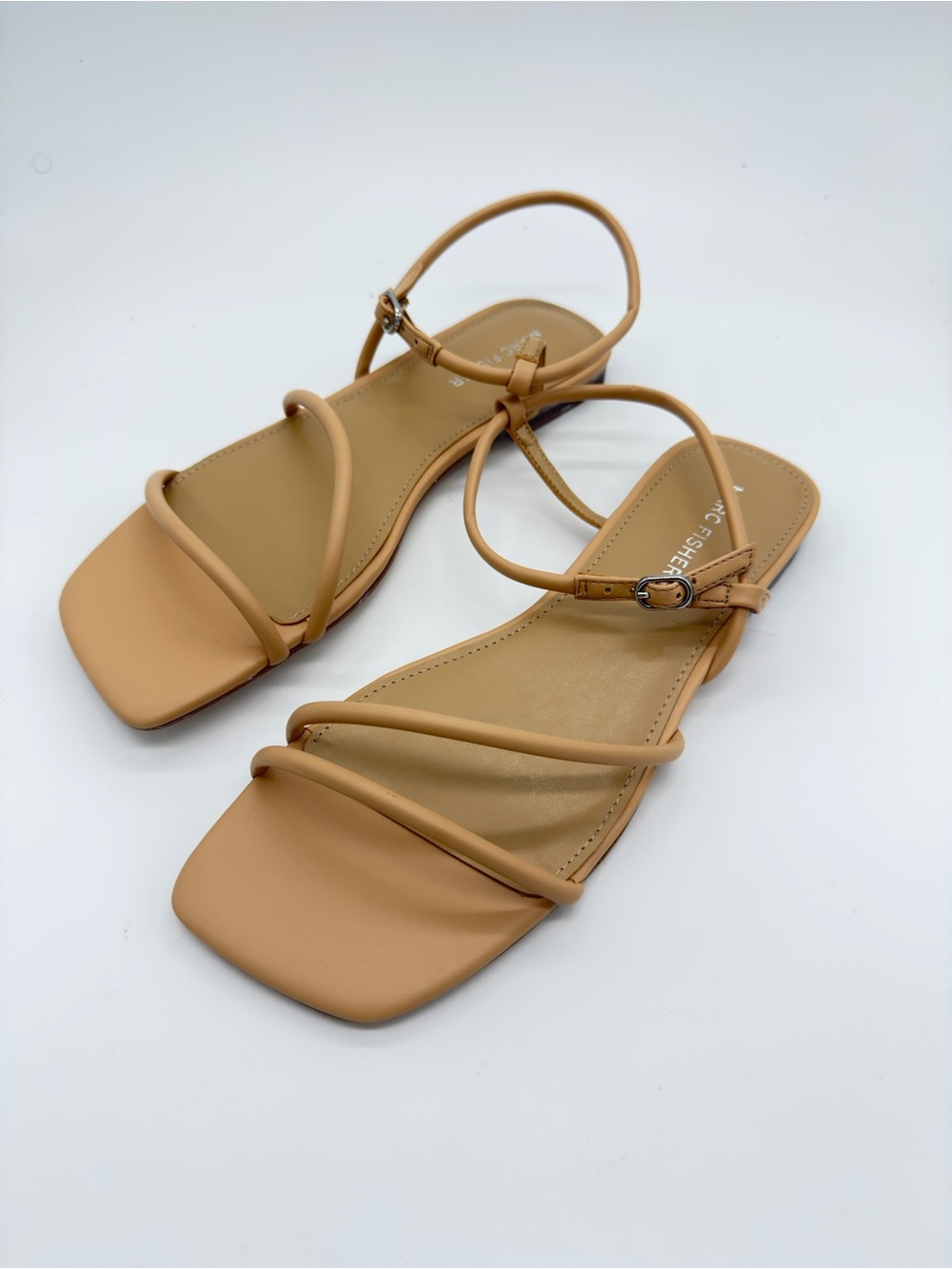 Marc Fisher Tan Strappy Square-Toe Slingback Sandals